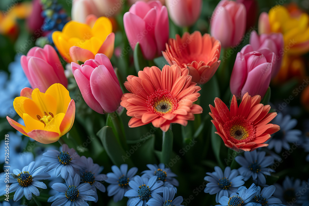 Colorful spring flowers arranged in an Easter-themed bouquet, symbolizing renewal and growth. Concept of Easter floral arrangements. Generative Ai. Colorful spring flowers arranged in an Easter-themed bouquet, symbolizing renewal and growth. Concept of Easter floral arrangements. Generative Ai.