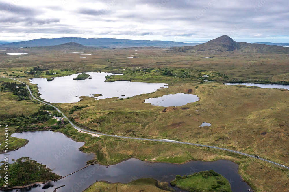 Morning scene with a cloudy day in Galway Ireland, Pine Island aerial view