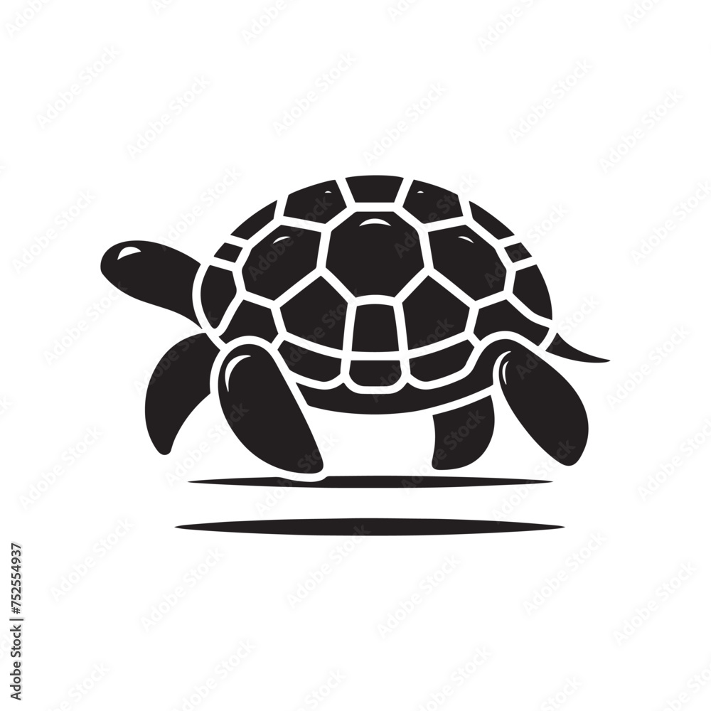 Obraz premium Shadowed Shells: Black Vector Turtle Silhouette - Capturing the Serenity and Strength of Nature's Ancient Marine Wanderer. Minimalist Turtle illustration.