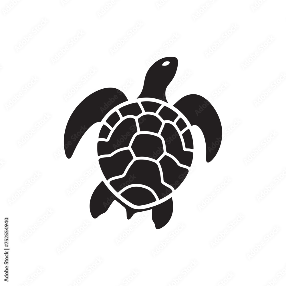 Fototapeta premium Shadowed Shells: Black Vector Turtle Silhouette - Capturing the Serenity and Strength of Nature's Ancient Marine Wanderer. Minimalist Turtle illustration.
