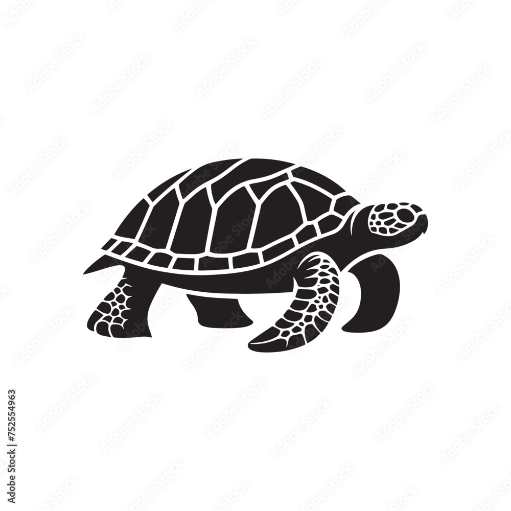 Fototapeta premium Shadowed Shells: Black Vector Turtle Silhouette - Capturing the Serenity and Strength of Nature's Ancient Marine Wanderer. Minimalist Turtle illustration.