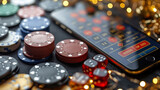 Casino chips and modern technology, online gambling concept