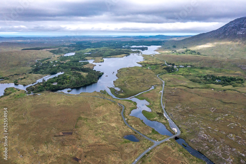Morning scene with a cloudy day in Galway Ireland, Pine Island aerial view