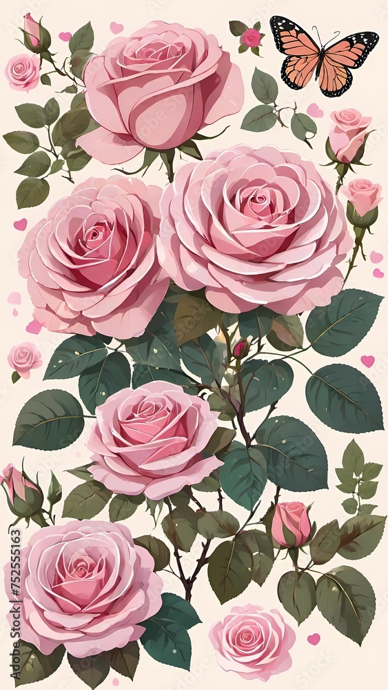 Shabby Chic Elegance: Pink Roses and Vintage Ephemera