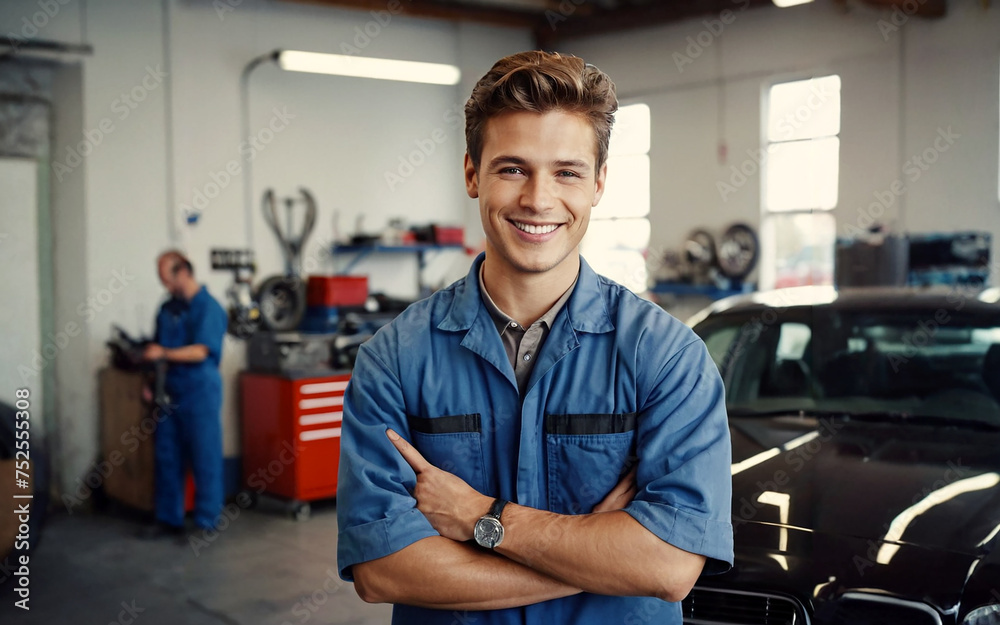Young smiling auto mechanic in special clothes Young smiling auto mechanic in special clothes