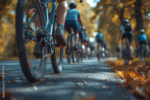 Environmental advocates organizing community bicycle rallies, promoting sustainable and emission-free transportation. Concept of cycling for sustainability. Generative Ai.