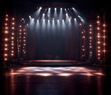 Empty stage illuminated by spotlights. 