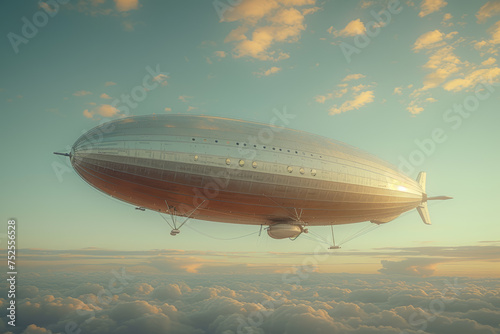 A freight blimp cruising through the sky  showcasing the potential of air transport for large cargo loads. Concept of dirigible logistics. Generative Ai.