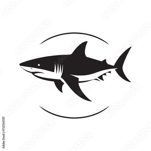 Silent Shadows: Black Vector Shark Silhouette - Capturing the Stealth and Majesty of Nature's Oceanic Apex Predator. Minimalist Shark illustration.
