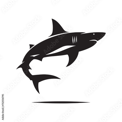 Silent Shadows: Black Vector Shark Silhouette - Capturing the Stealth and Majesty of Nature's Oceanic Apex Predator. Minimalist Shark illustration.