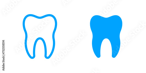 Tooth icons for dentistry, dental clinic, toothpaste and mouthwash. Tooth with roots or molar teeth line icons for dentistry and dental health