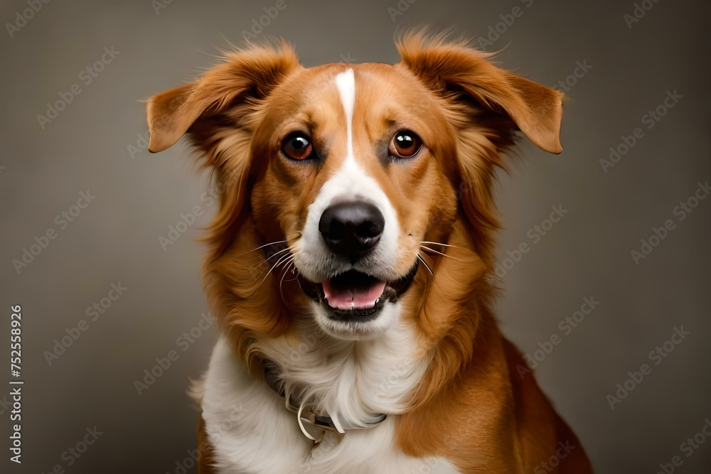 cute close up portrait of a dog looking to the camera on neutral background created with generative ai technology. High quality illustration
