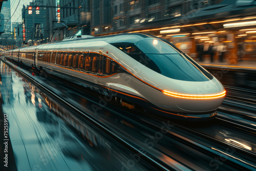 Wallpaper Mural A high-speed train whizzing past a traditional horse-drawn carriage, symbolizing the evolution of transportation. Concept of technological progress. Generative Ai. Torontodigital.ca