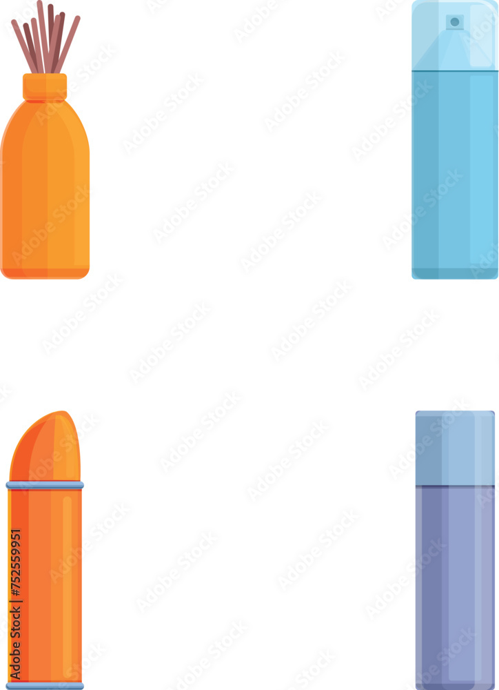Home fragrance icons set cartoon vector. Deodorant and aromatic diffuser stick. Natural fragrance equipment Home fragrance icons set cartoon vector. Deodorant and aromatic diffuser stick. Natural fragrance equipment