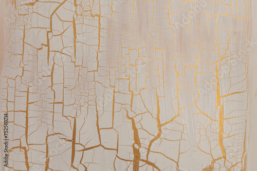 Craquelure scratch texture painting wall background. Gold, bronze, white beige color.