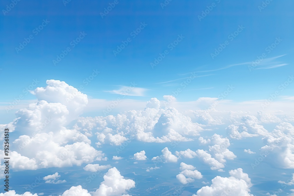 Fluffy White Clouds - A Stunning Aerial View of the Troposphere and Stratosphere Over a Clear Sky, Fluffy White Clouds - A Stunning Aerial View of the Troposphere and Stratosphere Over a Clear Sky,