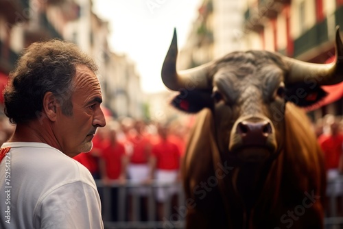 People during Encierro, San Fermin. Bull Fight Concept. Encierro. San Fermin concept with Copy Space. © John Martin