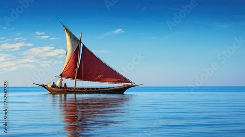 Traditional Dhow Sailing in the Calm Ocean Waters 