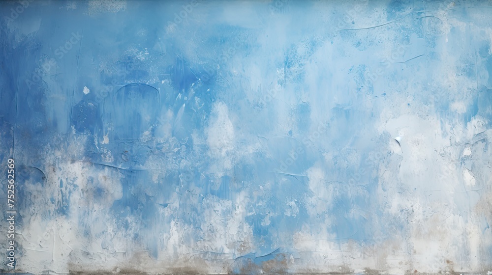 Unfinished Painted Wall Texture in Blue. Abstract Grunge Background with Frame for Design