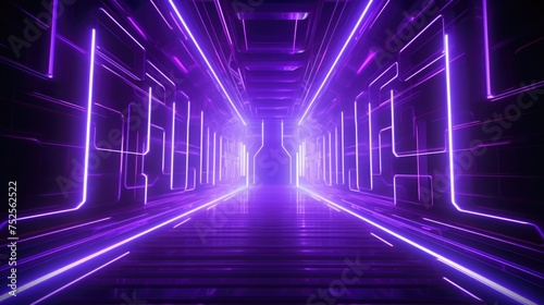 A long hallway illuminated by purple neon lights. Ideal for futuristic or nightclub themed designs © Fotograf