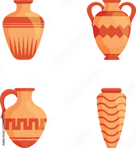 Greek vase icons set cartoon vector. Ancient greek or roman ceramic. Archaeological artifact