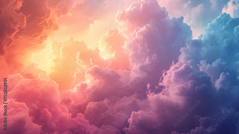 soft, colorful clouds catch the light of the setting sun, creating a serene yet dynamic skyscape - obrazy, fototapety, plakaty 