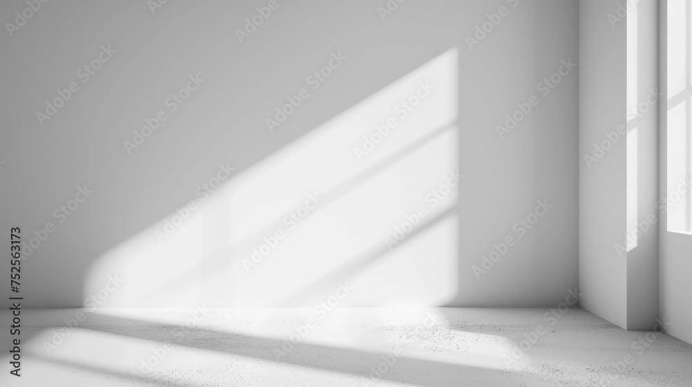 Sun casts a shadow a white room. Black & White. Sun casts a shadow a white room. Black & White.