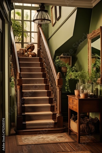 A staircase leading up to a second floor. Suitable for real estate or architectural concepts