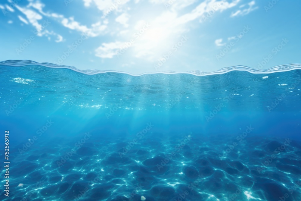 Sun shining through the water's surface, suitable for nature and underwater themes