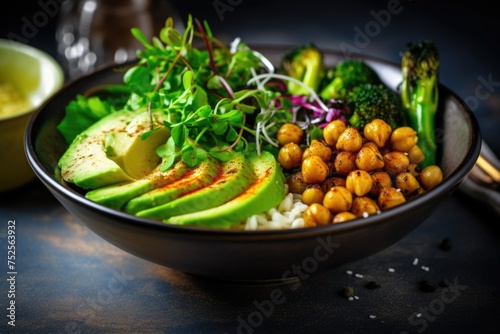A healthy and colorful bowl of food. Perfect for nutrition websites or social media posts