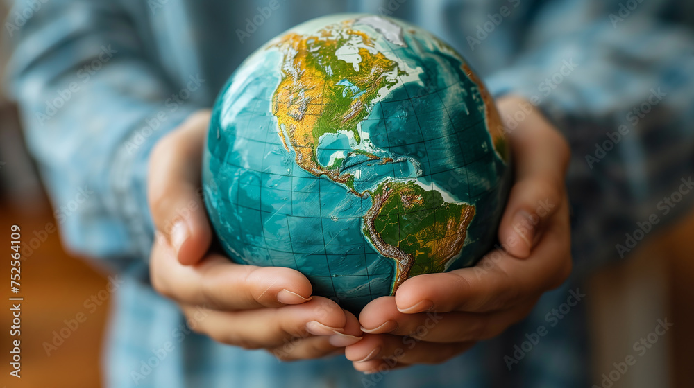 Globe embraced by medical gloves signifies healing and nurturing of the planet's well-being Globe embraced by medical gloves signifies healing and nurturing of the planet's well-being