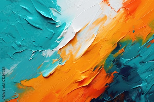 Close up view of a painting in orange and blue tones. Suitable for art and design projects