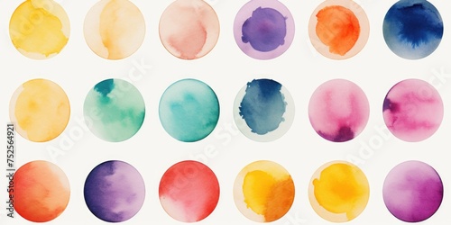 Colorful watercolor circles set for design projects and creative backgrounds