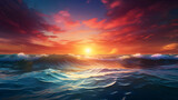 Mesmerising CG representation of majestic ocean view at sunset: A captivating display of infinite beauty