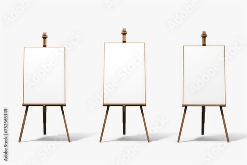 Three blank canvases displayed on easels, perfect for art concepts © Fotograf