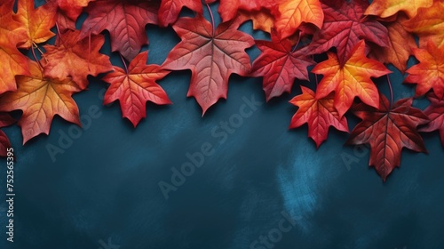 Colorful autumn leaves on a vibrant blue background. Perfect for seasonal designs and nature concepts