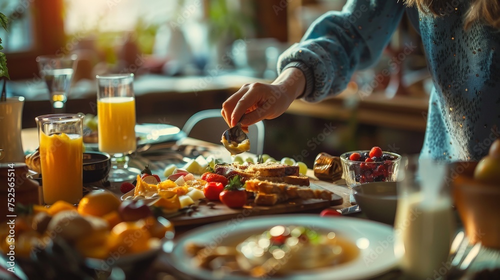 a person pouring food onto a plate