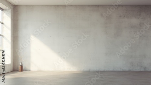 An empty room with a window and a vase. Suitable for interior design concepts