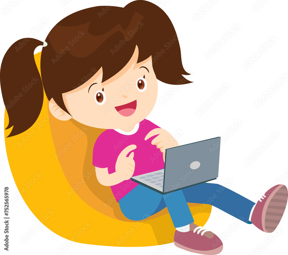 child use digital device sitting on beanbag child use digital device sitting on beanbag