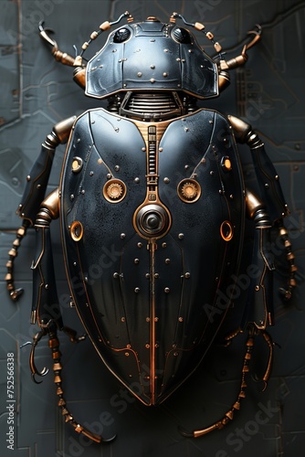 Futuristic biomimetic black robot beetle. The concept of modern technologies
