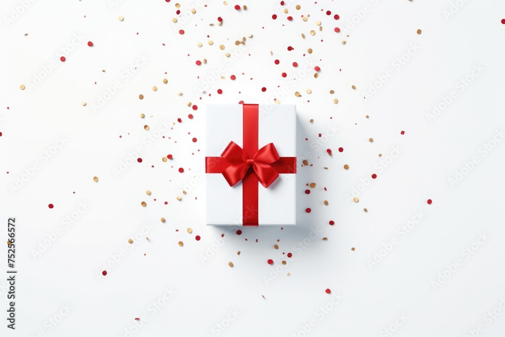 A white gift box with a red ribbon and bow. Perfect for any special occasion A white gift box with a red ribbon and bow. Perfect for any special occasion