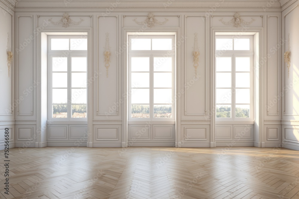 An empty room with ample natural light, suitable for various uses An empty room with ample natural light, suitable for various uses