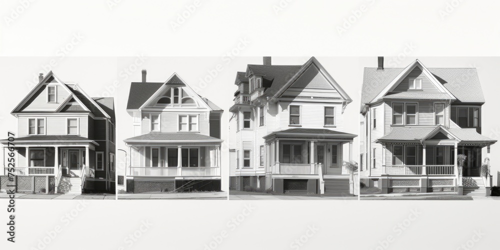 A striking black and white photo of a row of houses, perfect for real estate or architectural projects