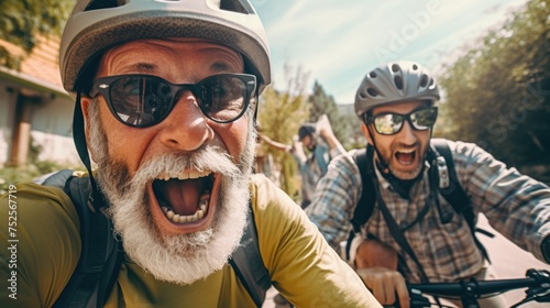 Group of men riding bicycles down a street, suitable for sports or urban lifestyle concept