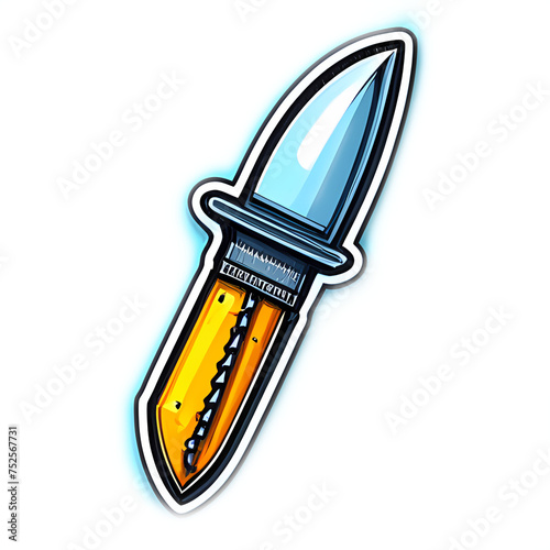 A cartoon-style sticker with an image of a knife is isolated on the background. ai-generated.