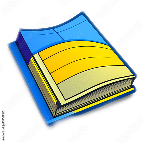 The sticker is a cartoon book in a blue cover with a yellow insert in the center. There are five empty rectangles on the yellow insert in which you can write text. The sticker can be used for notes, r