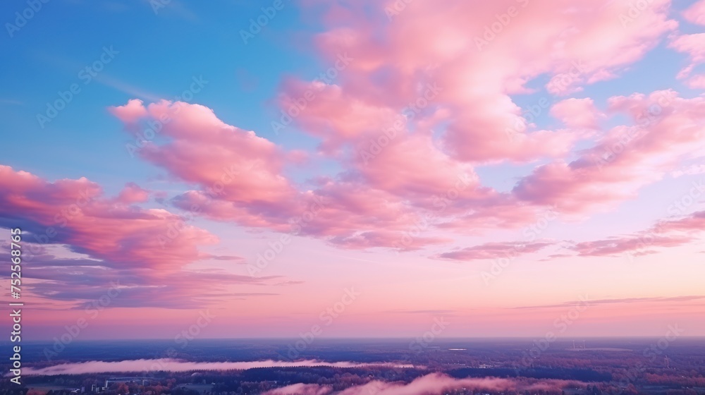 Pink clouds filled the vast sky in a stunning display of natural beauty, turning the sky soft