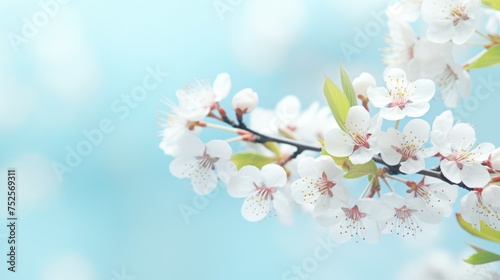 Close up of a tree branch with white flowers. Perfect for nature and spring-themed designs