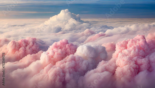 Tło różowe i białe chmury. Niebo abstrakcyjny krajobraz