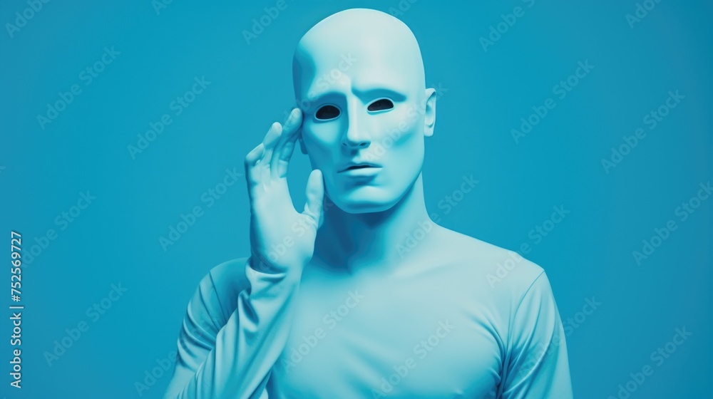 A man wearing a white mask